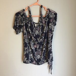 Cato 18/20W cold shoulder paisley blue blouse
